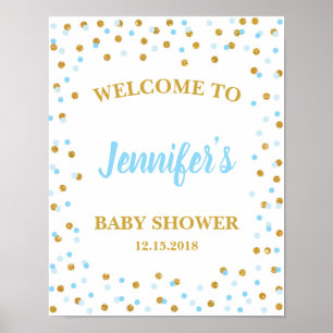Blue & Gold Baby Shower Welcome Sign Personalised