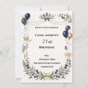 Blue Gold Balloons Milestone Birthday Invitation