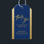Blue Gold Bar Mitzvah Favour Thank You  Gift Tags<br><div class="desc">Classic elegant blue and gold Bar Mitzvah Thank You favour gift tags with simple faux gold border edges and personalised text throughout with modern and ornate fonts for a unique look. Coordinating items available in the Paper Grape Zazzle Designer Shop Bar Mitzvah Section.</div>