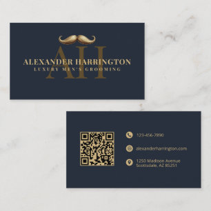 Blue Gold Barber Shop Moustache Mens Grooming Business Card