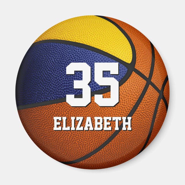 blue gold basketball birthday party favours magnet (Front)