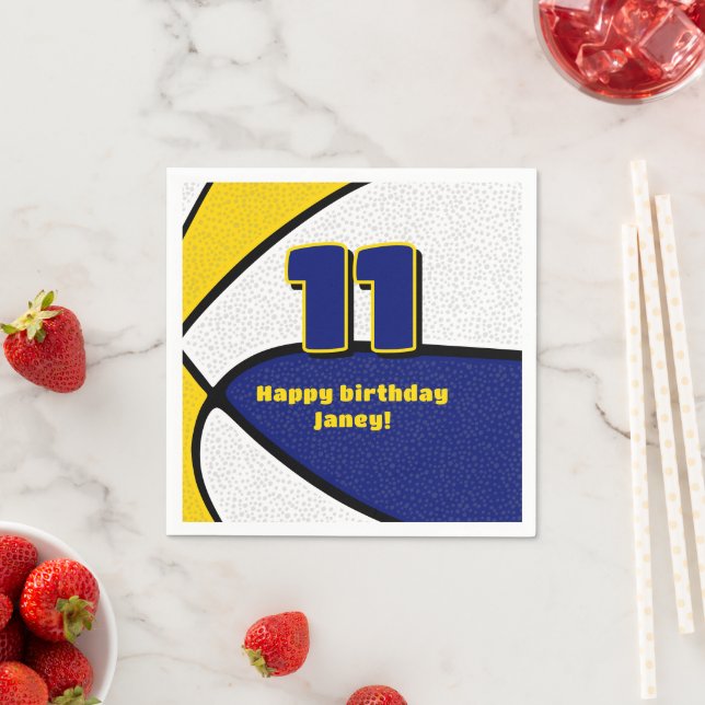 blue gold basketball girls boys sports party napkin (Insitu)
