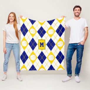blue gold basketball team colours argyle fleece blanket