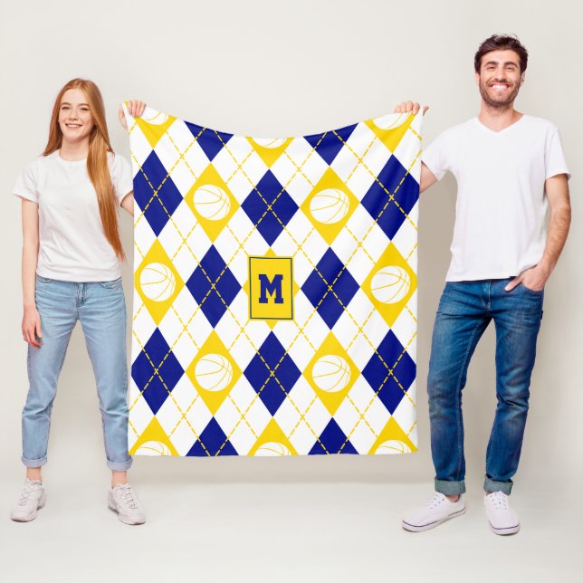 blue gold basketball team colours argyle fleece blanket (In Situ)