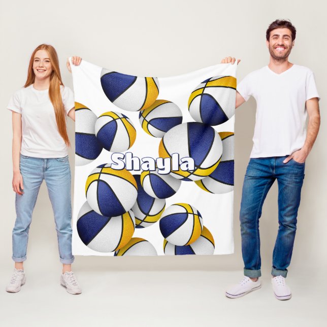 blue gold basketball team colours sports decor fleece blanket (In Situ)