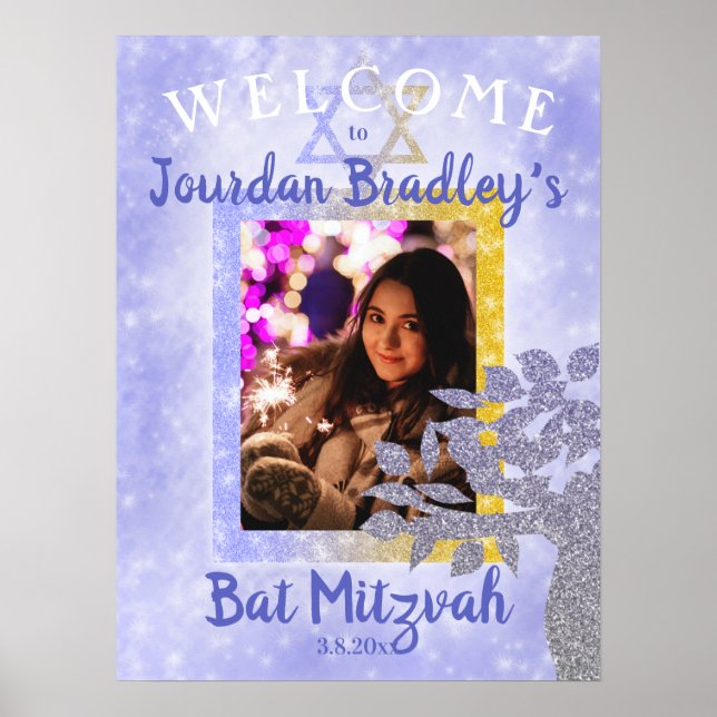 Blue & Gold Bat Mitzvah Welcome Sign (Front)