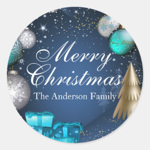 Blue & Gold Bauble Merry Christmas Sticker