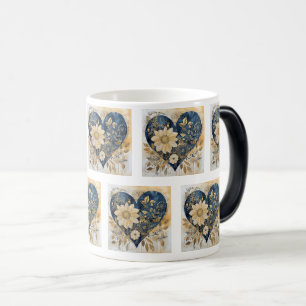 Blue & Gold Boho Flower Heart Art  Magic Mug