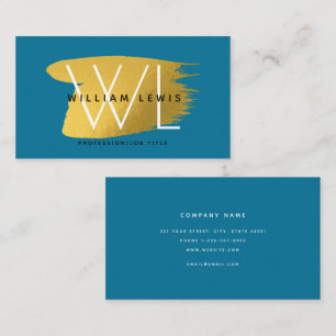Blue Gold Bold Monogram Modern Minimalist Business Card
