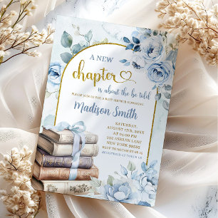 Blue Gold Boy Storybook Theme Baby Shower Invitation