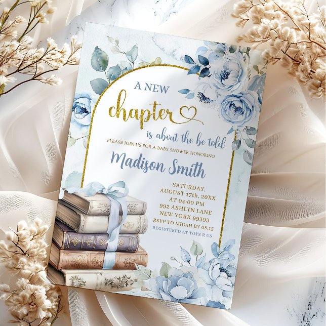 Blue Gold Boy Storybook Theme Baby Shower Invitation (Creator Uploaded)