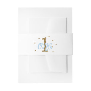 Blue & Gold Boys ONE 1st Birthday Party Invitation Belly Band