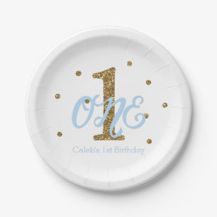 Blue & Gold Boys ONE 1st Birthday Party Paper Plate