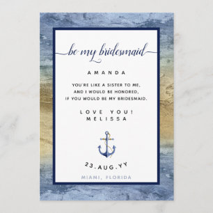 Blue & Gold Bridesmaid Proposal #Nautical Card