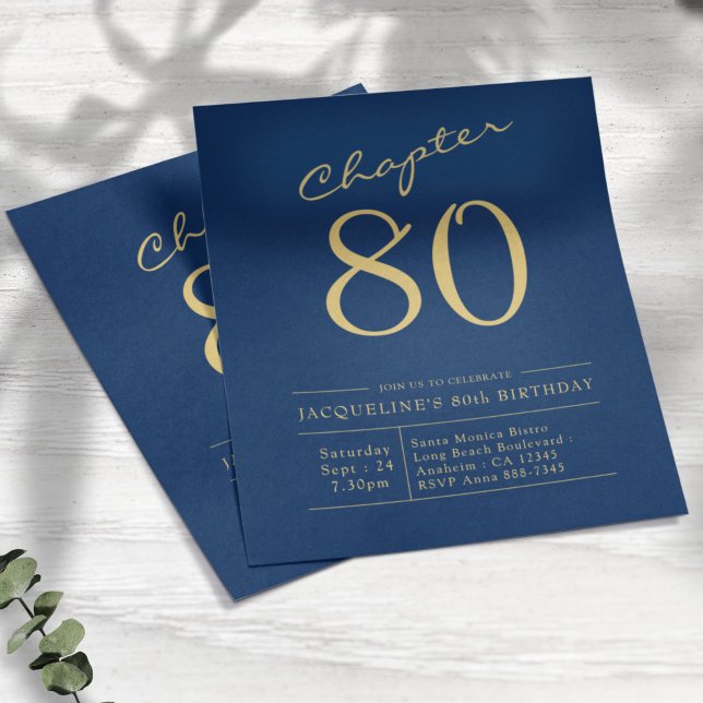 Blue Gold Budget 80th Birthday Invitation Flyer (Creator Uploaded)