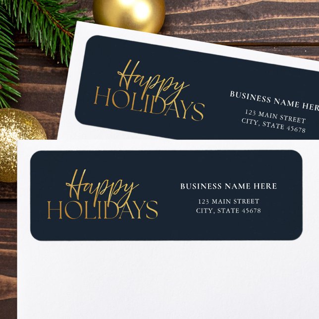 Blue Gold Business Happy Holidays Return Address (Creator Uploaded)
