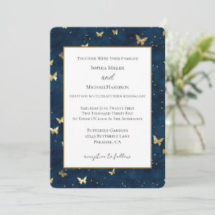 Blue Gold Butterflies Wedding Invitation