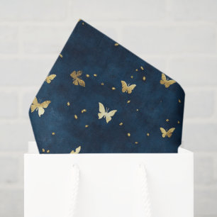 Blue Gold Butterflies Wedding Tissue Paper