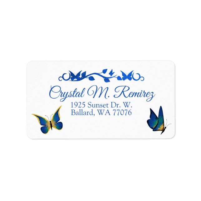 Blue, Gold Butterfly Address Labels (Front)