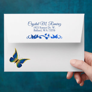 Blue, Gold Butterfly Envelope for Invitations