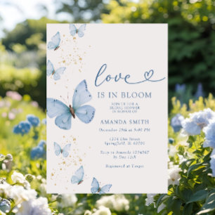 Blue Gold Butterfly Love In Bloom Bridal Shower Invitation