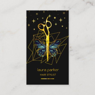 Blue Gold Butterfly Scissor Hair Stylist Salon Business Card