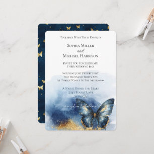 Blue Gold Butterfly Wedding   Invitation