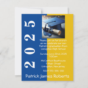 Blue & Gold Cap Design Graduation Invitation