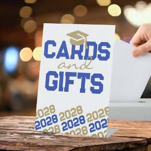 Blue & Gold Cards & Gifts Graduation Table Pedestal Sign