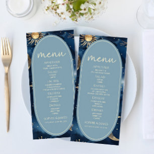 Blue Gold Celestial Elegant Starry Sky Wedding Menu