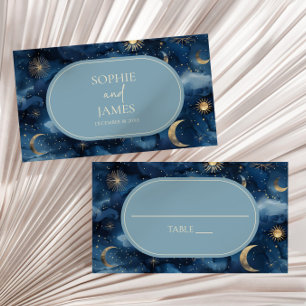 Blue Gold Celestial Elegant Starry Sky Wedding Place Card
