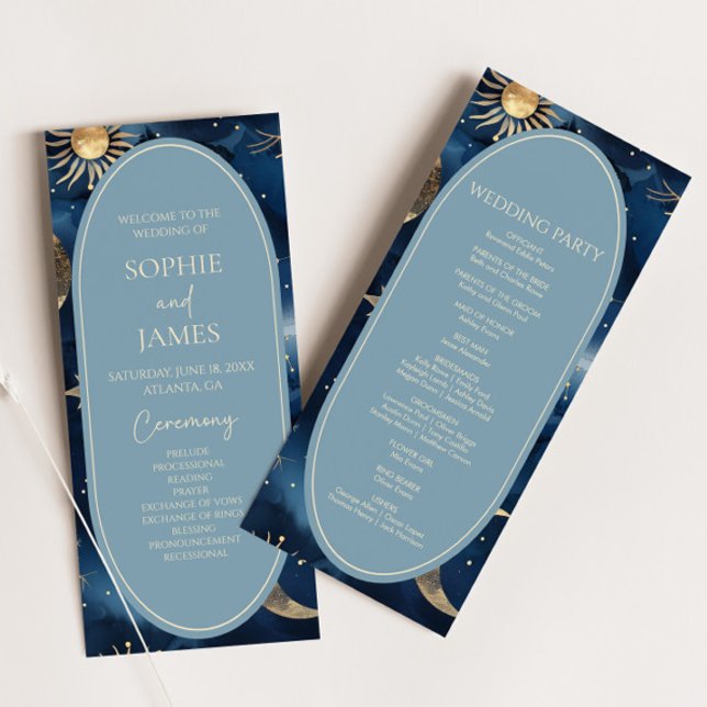 Blue Gold Celestial Elegant Starry Sky Wedding Programme (Creator Uploaded)
