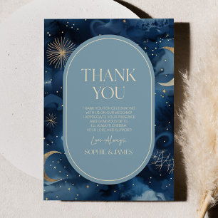 Blue Gold Celestial Elegant Starry Sky Wedding Thank You Card