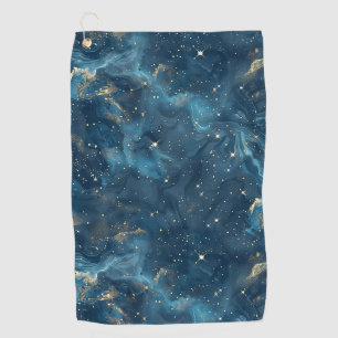 Blue Gold Celestial Galaxy Nebula Stars Golf Towel
