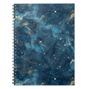 Blue Gold Celestial Galaxy Nebula Stars Notebook