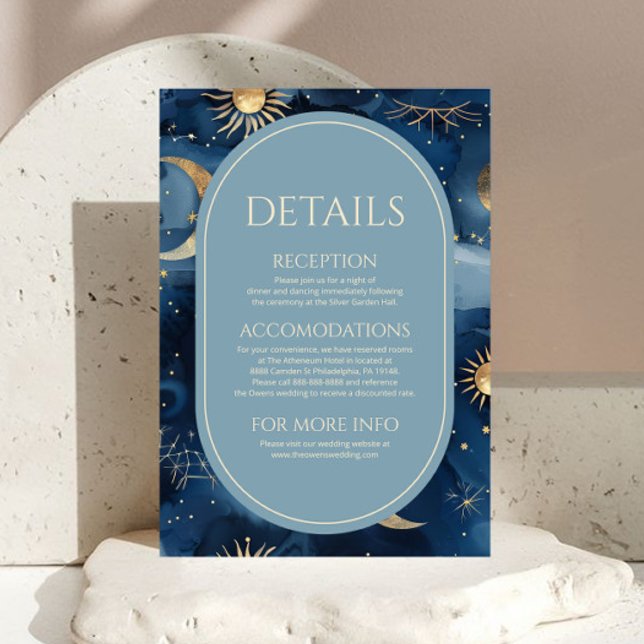Blue Gold Celestial Starry Sky Wedding Details Enclosure Card (Creator Uploaded)