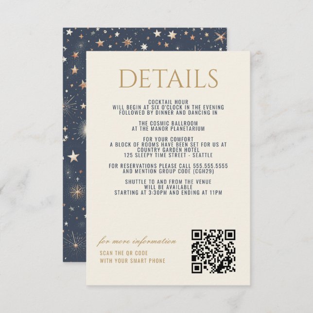 Blue & Gold Celestial Wedding Enclosure Card (Front/Back)