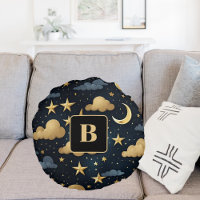 Blue gold celestrial pattern moon stars monogram