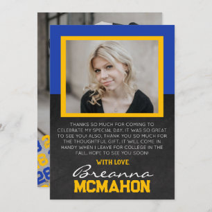 Blue & Gold Chalkboard Graduation Photo Thank You Invitation