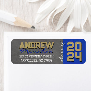 Blue & Gold Chalkboard Graduation Return Address