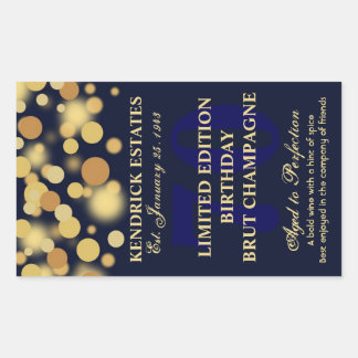 Blue Gold Champagne Bubbles Birthday Label 750ml