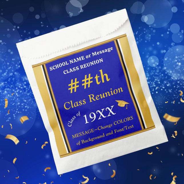 Blue, Gold, Change COLORS, Class Reunion Gift Bags (Class Reunion goodie bag ideas. Class reunion party favors. Blue, White, Class Reunion goodie bags.)