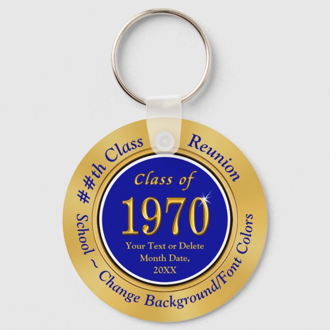 Blue, Gold Cheap 50 Year Class Reunion Souvenirs Key Ring (Front)