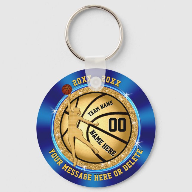 Blue Gold Cheap Basketball Gifts for GIRLS Team Key Ring (Front)