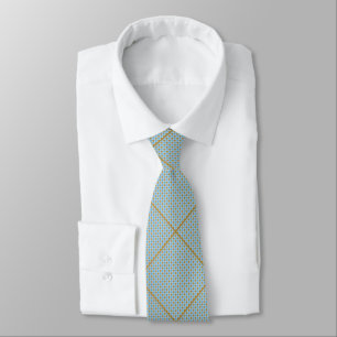 BLUE GOLD CHECKERED PATTERN CUSTOM MENS TIE