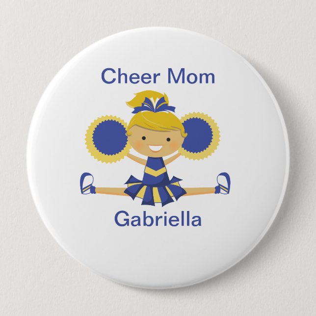 Blue & Gold Cheer Mum Cheerleader Button (Front)