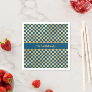 Blue Gold Chequered Paper Napkin