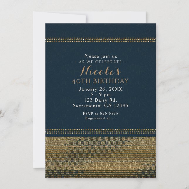 Blue & Gold Chic Sparkling Glam Party Invitations (Front)