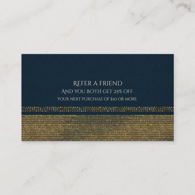 Blue & Gold Chic Sparkling Glam Refer a Friend Referral Card (Front)