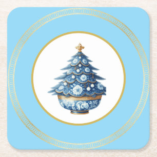 Blue Gold Chinoiserie Paper Coaster